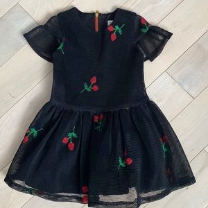 David Charles black label girls mesh embroidered cherries dress